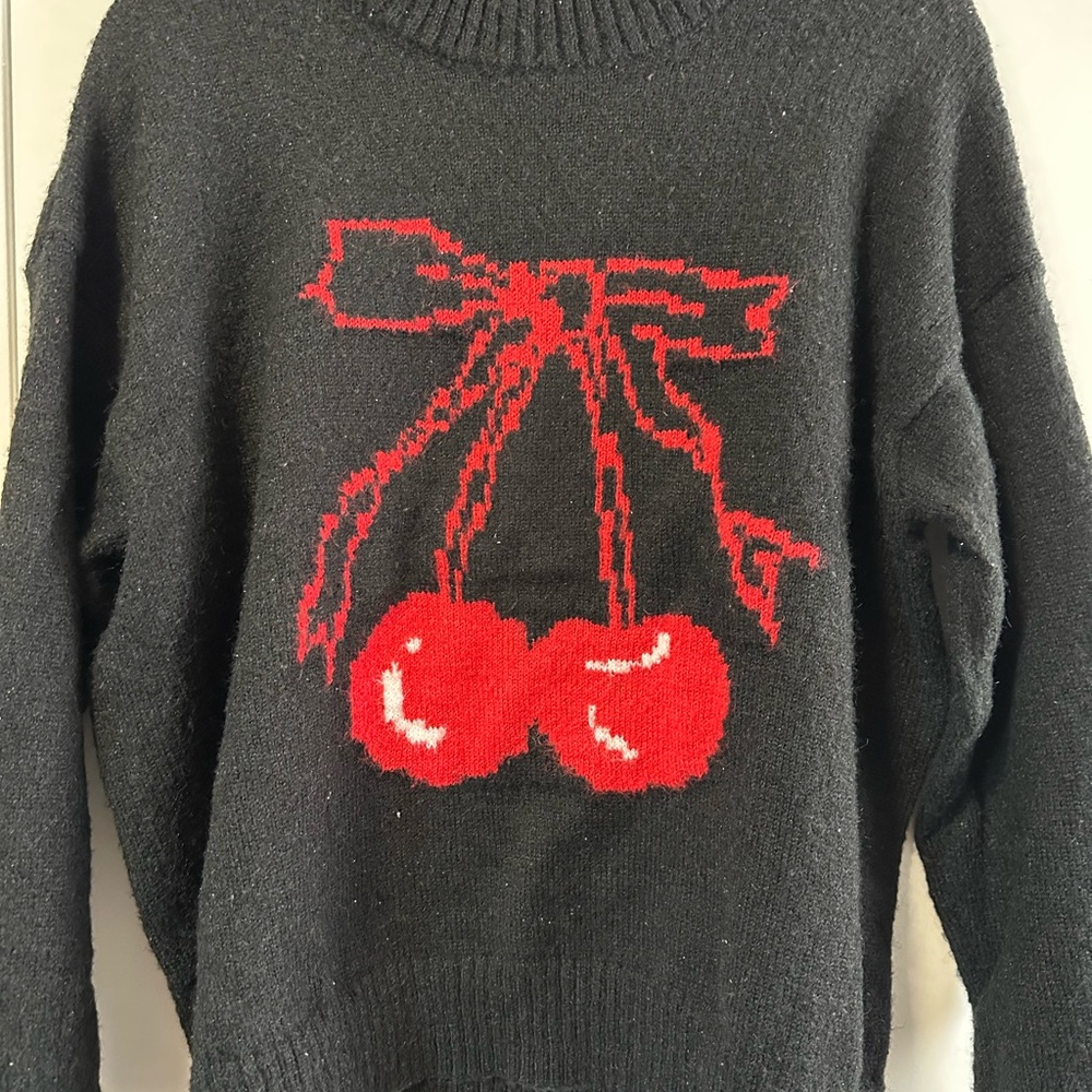 Wild Fable Black Sweater with Red Cherry Motif